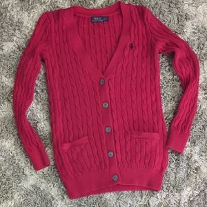 Ralph Lauren Women's Red Cable Knit Cardigan S